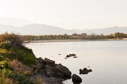 View of landscape and bay at Nora, Cagliari, Sardinia, Italy