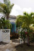 View of house with people at Lesser Antilles, Caribbean island, Barbados