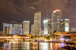 Illuminated skyline of Bay front Downtown Miami, Florida, USA