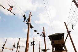 High ropes course in amusement park at Dankern Leisure Centre Castle, Haren, Germany