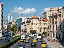 View of busy streets of Cumhuriyet Square in Izmir, Aegean Region, Turkey