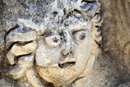 Close-up of ruins of Myra stone in Aegean, Turkey