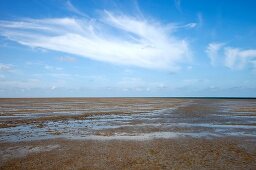 View of clouds and sky over Fano beach, Denmark