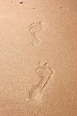 Footprints of human on Fano beach, Denmark 