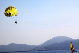 View of people paragliding in Turkey