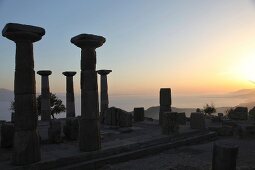 Temple of Athena at dusk in Aegean, Turkey