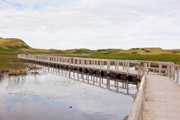 Sand dunes and wooden bridge in Greenwich,  Prince Edward Island National Park, Canada