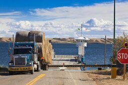 Truck near signal of Lake Diefenbaker, Saskatchewan, Canada