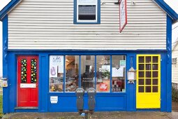 Entrance of Savvy Sailor cafe in Lunenburg, Nova Scotia, Canada