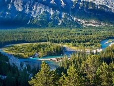 View of Mount Rundle, Bow river and Valley through Banff National Park, Alberta, Canada