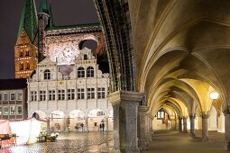 View of Lubeck Marienkirche at night, Lubeck, Schleswig Holstein, Germany