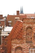 View of Lubeck Cathedral from the town library, Lubeck, Schleswig Holstein, Germany