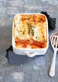 Pumpkin lasagne in a baking dish