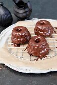 Mini Sacher Bundt cakes topped with chocolate glaze