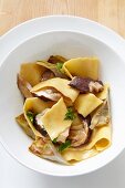 Pappardelle with mushrooms and artichokes