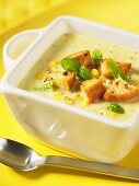 Corn soup with croutons