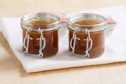 Demi glace (basic brown sauce) in jars
