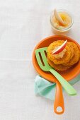 Potato and pumpkin cakes with home-made apple sauce