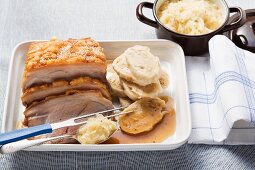 Czech roast pork with sauerkraut and napkin dumplings