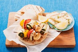 Grilled vegetable kebabs and halloumi from Cyprus