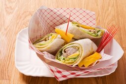 Chicken, curry and mango wraps