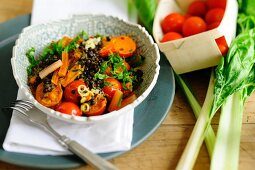 Chard and tomato curry with beluga lentils