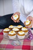 Carrot muffins on a cake stand