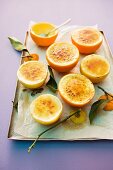 Orange and lemon skins filled with crème brulée