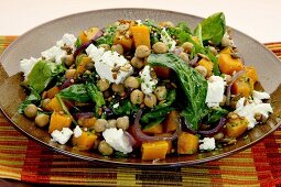 Chickpea salad with butternut squash and cottage cheese