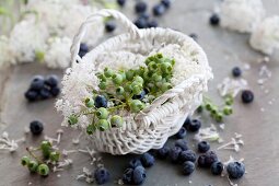Blueberries and scabious in basket