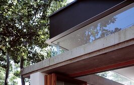 Detail of steel and glass construction of house