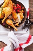 Roast chicken with wild mushrooms and cherry tomatoes