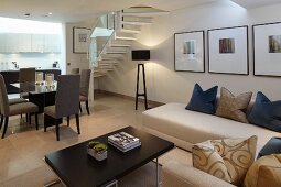 Open-plan living space with sofa and dining area