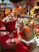 Herring salad with orange and herring cocktail with pink pepper
