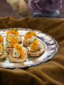 Blinis with cottage cheese and caviar