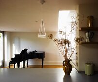 View of piano from dining room