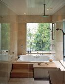 Bathroom with view of garden