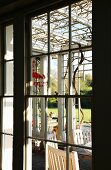 View of veranda through lattice window