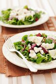 Feldsalat mit Roter Bete, Feta und roten Zwiebeln