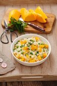 Risotto with pumpkin, peas and parsley