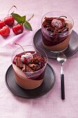 Chocolate mousse with cherry compote