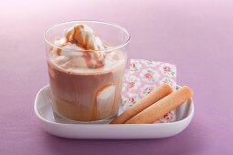 Ice coffee with caramel sauce