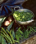 Artichokes, peas and bean pods