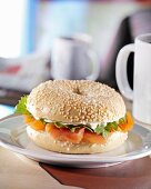 Sesame bagel with salmon and cream cheese