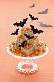 Halloween Rice Krispie Treats with Candy Corns and Bats
