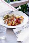 Chicken with roast potatoes and peppers