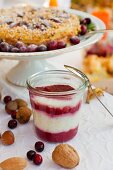 Cranberry tart and layered dessert for autumn picnic