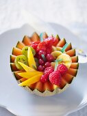 Fruit salad served in a cantaloupe melon