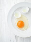 Broken duck egg on a plate