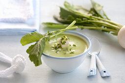 Creamy soup with tofu and radish leaves